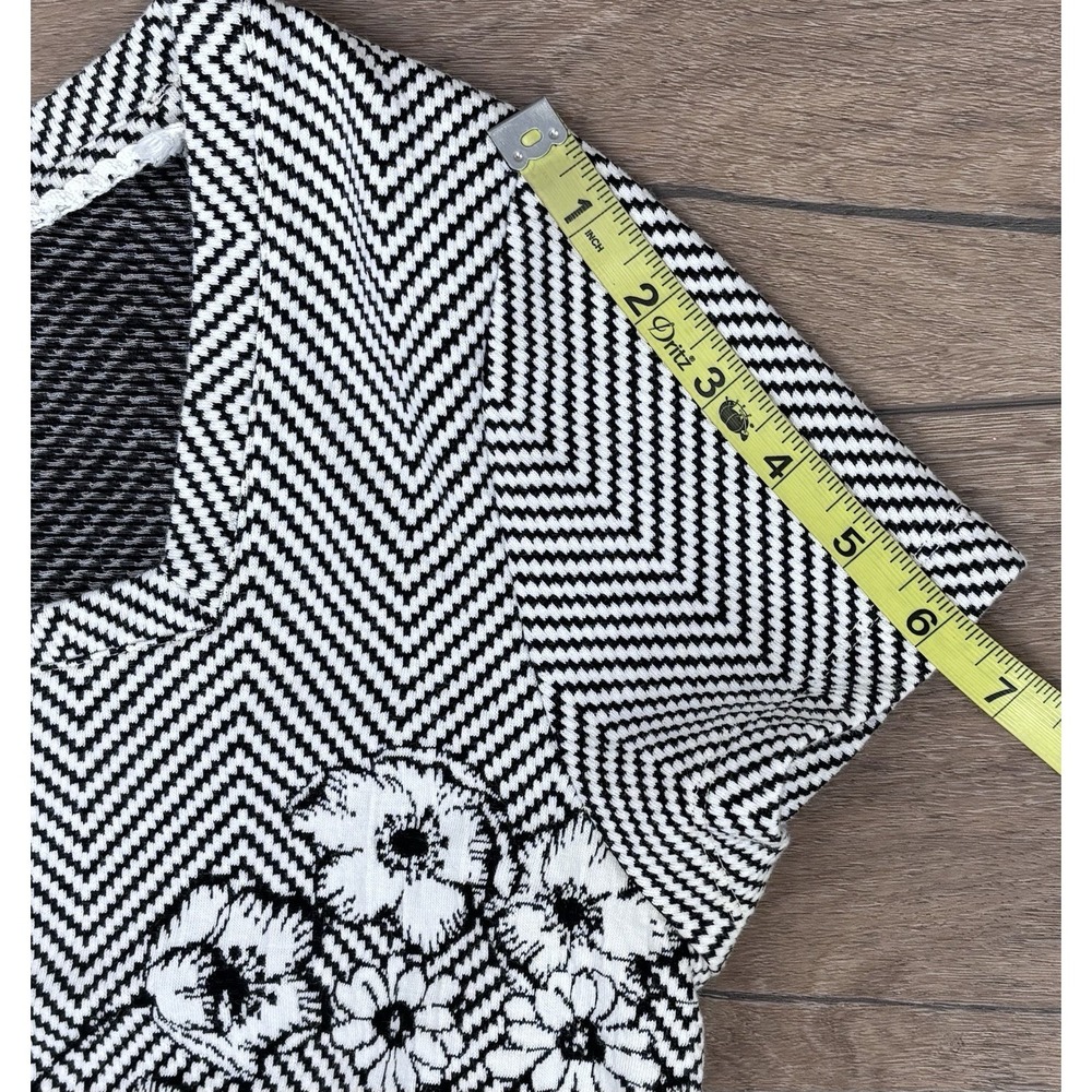 Maeve Anthropologie Hellebore Top XL Black White Floral Chevron Square Neck Knit - Picture 6 of 9